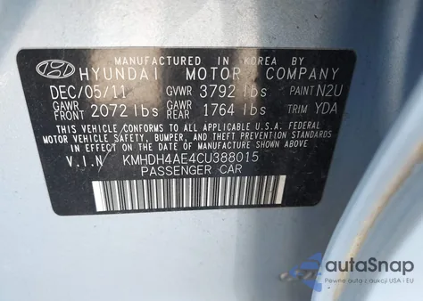2012 Hyundai Elantra Limited (Ulsan Plant) z USA, uszkodzony, nr VIN KMHDH4AE4CU388015